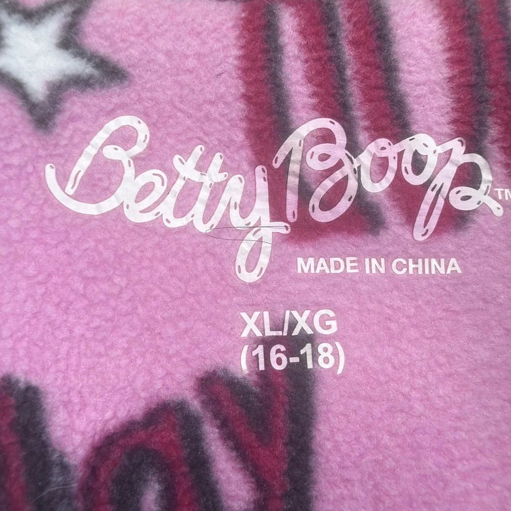 Betty Boop Fleece Pajama Top Women's XL Pink Graphic Button Front Sleep Shirt